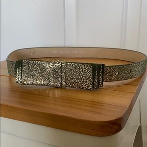 LODIS green leather belt with gold & white details